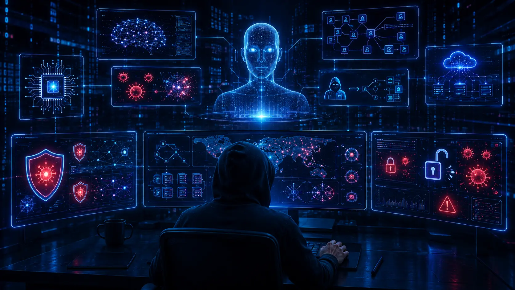 Artificial Intelligence assisting cybercriminals in malware development and automated cyber attacks.