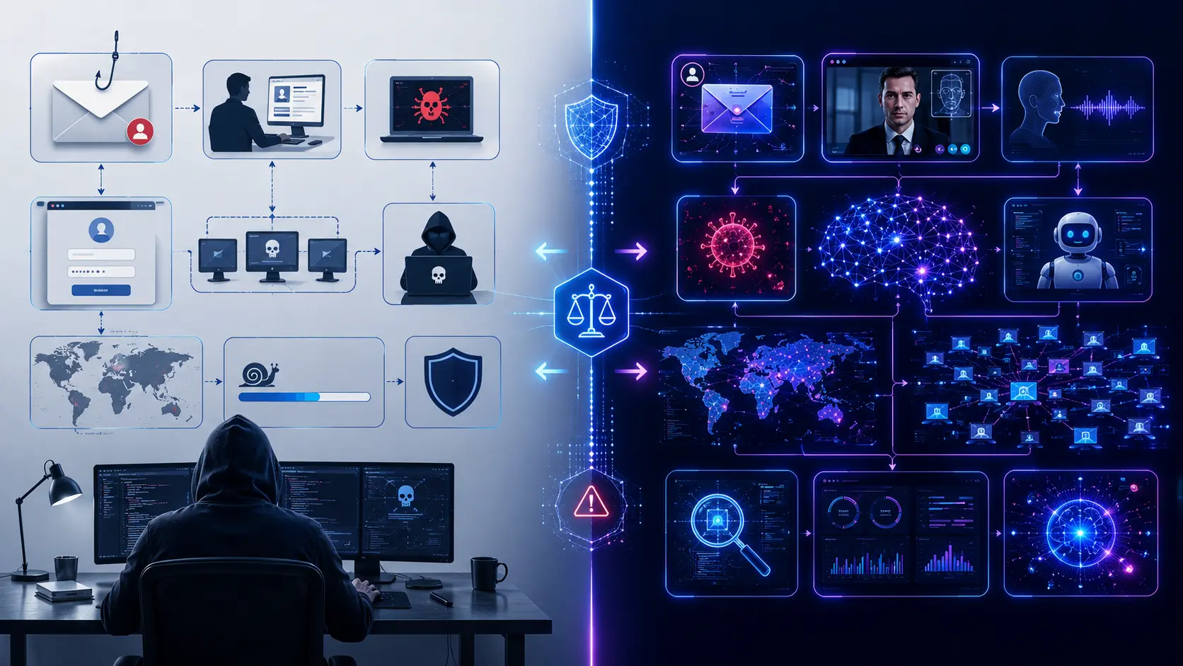 Comparison between traditional cyber attacks and AI-powered cyber attacks.